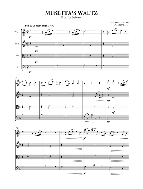 Musetta's Waltz (from La Bohème) (Arr. SCMusic) - Giacomo Puccini (String Quartet)