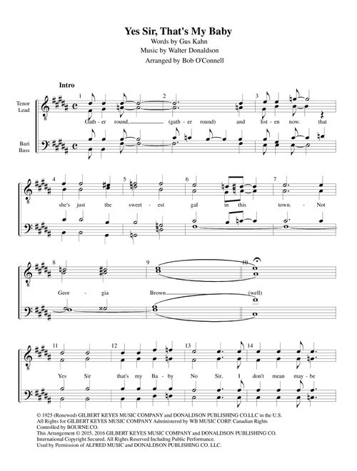 Yes Sir, That's My Baby (Arr. Bob O'Connell) - Walter Donaldson (Choral, TTBB)