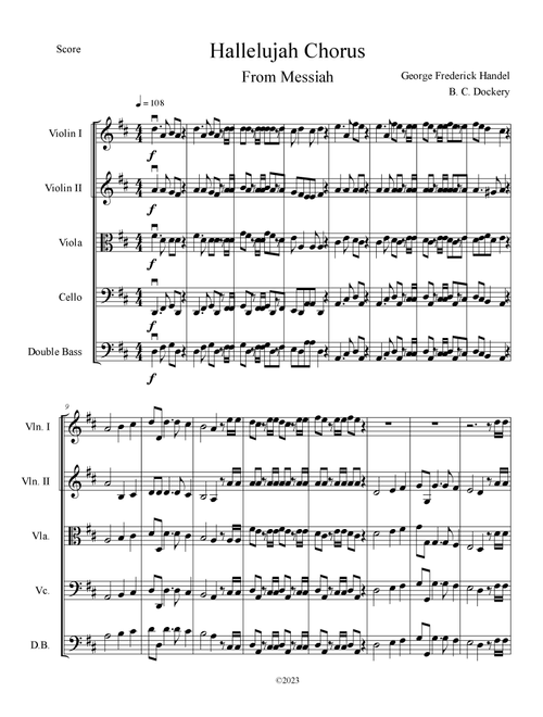 Hallelujah Chorus from Messiah (String Orchestra or Quintet) (Arr. B. C. Dockery) - George Frederick Handel (String Ensemble)