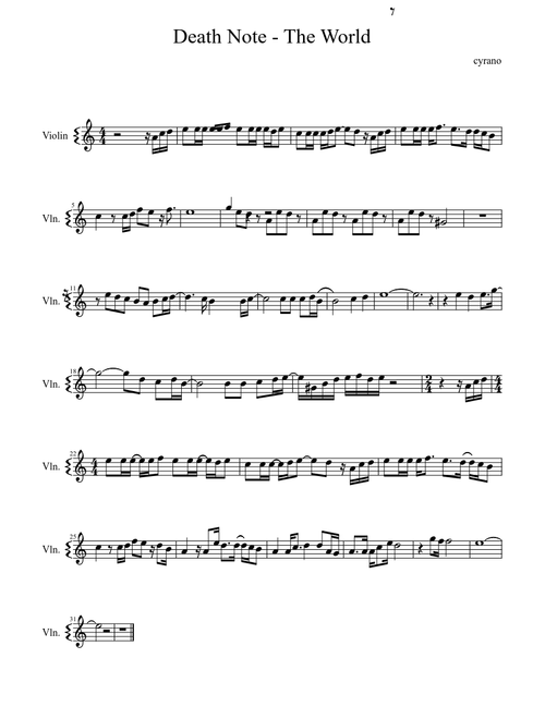 Death Note Opening- The World (Violin)