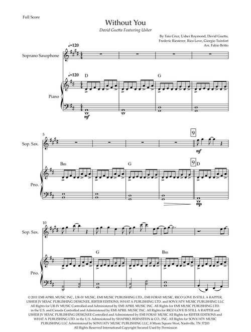 Without You (Arr. Fabio Britto) - David Guetta Featuring Usher (Soprano Sax and Piano)