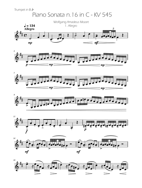 Sonata No. 16 in C Major KV 545 - Allegro - Trumpet Solo (Arr. Ygor Nunes) - Wolfgang Amadeus Mozart (Trumpet Solo)