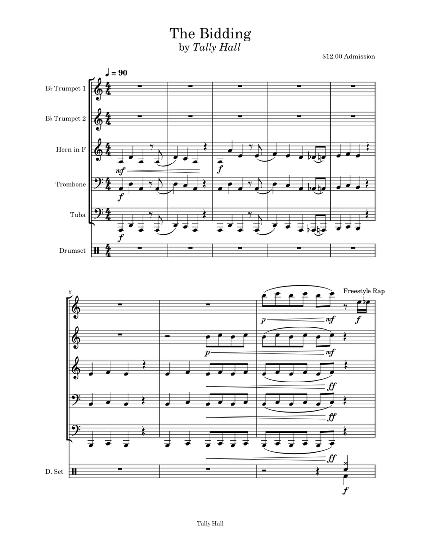The Bidding by Tally Hall Sheet music for Trombone, Tuba, Trumpet in b