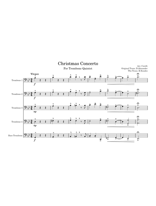 Concerto Grosso 'Christmas Concerto' Op 6, #8 – Arcangelo Corelli Trombone Quintet