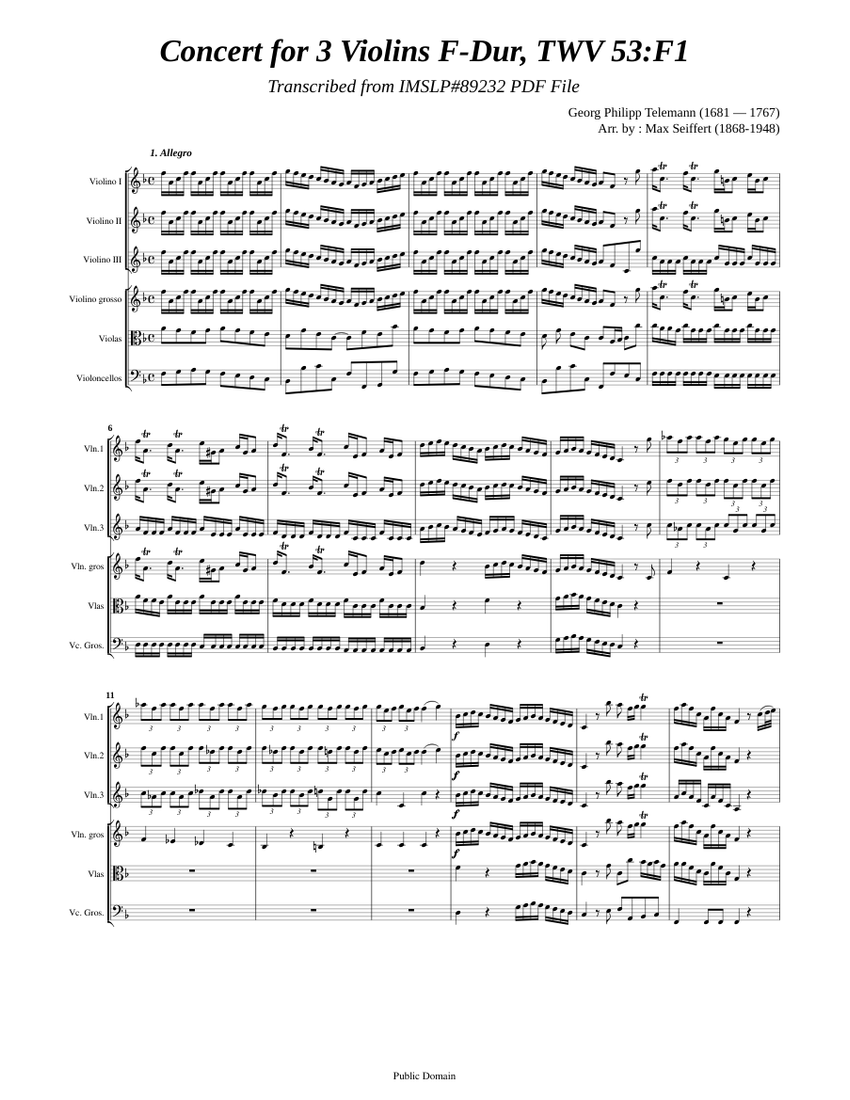 Telemann, G. P. _ Concerto F-Dur for 3 Violins, TWV 53:F1 [Strings