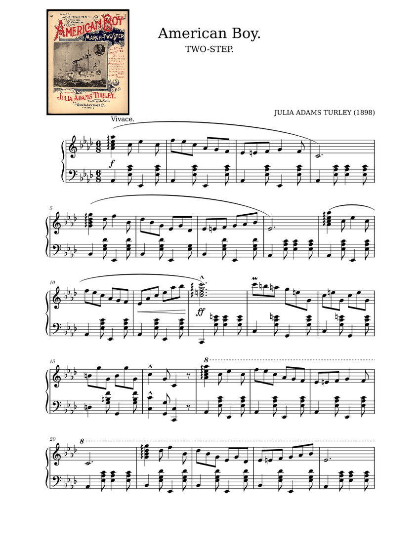 American Boy by Julia Adams Turley (1898) Sheet music for Piano (Solo ...