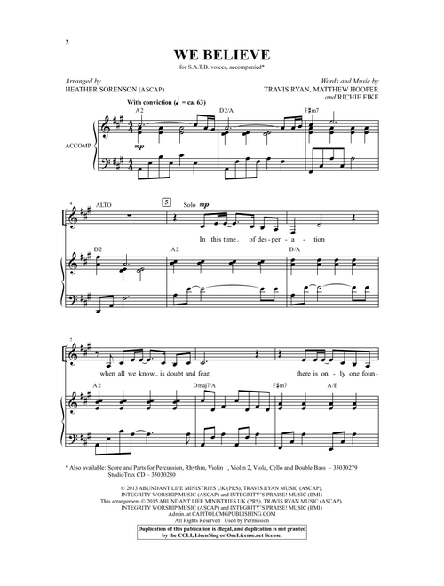 We Believe (arr. Heather Sorenson) - Newsboys (Choral, SATB)