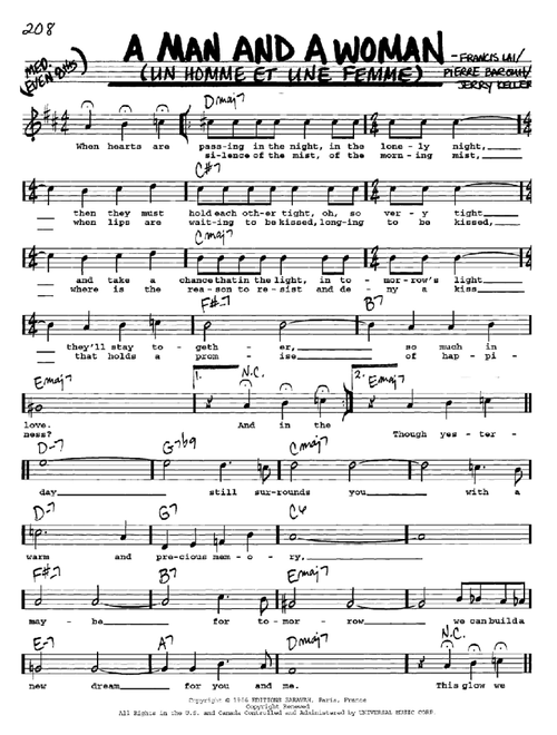 A Man And A Woman (Un Homme Et Une Femme) - Francis Lai (Real Book - Melody-Chords-Lyrics)
