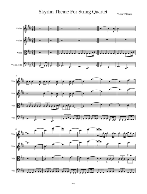 Skyrim Theme For String Quartet
