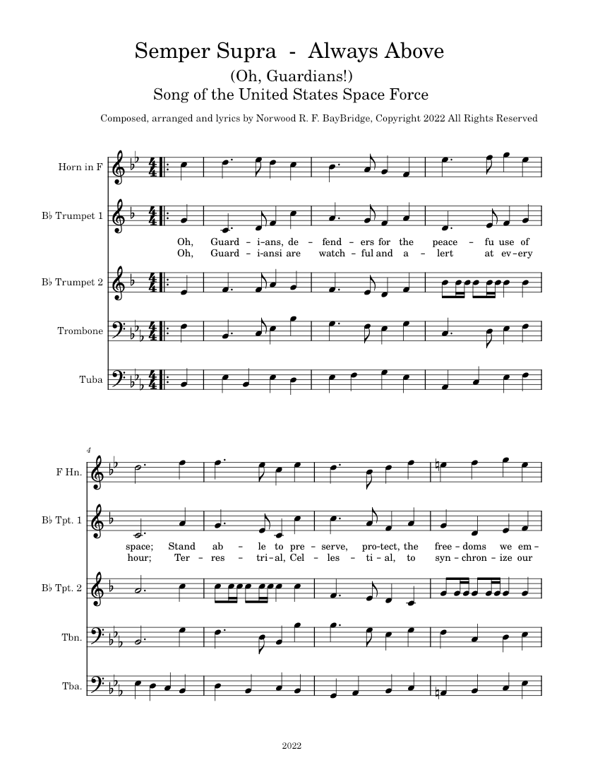 Semper Supra Always Above The U.S. Space Force Song (Brass Quintet w