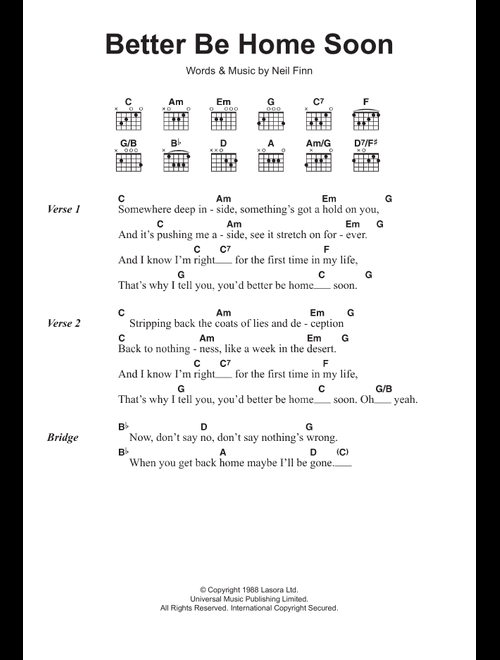 Better Be Home Soon - Crowded House (Guitar Chords-Lyrics)