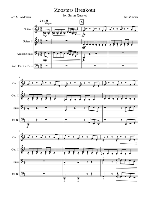 "Zoosters Breakout" for Guitar Quartet