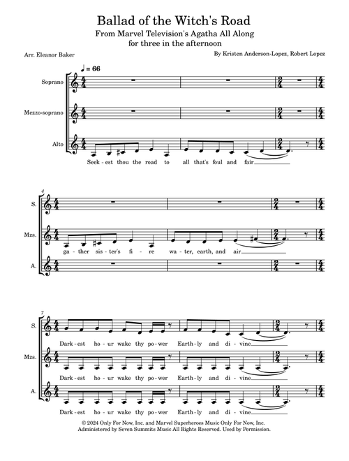 The Ballad Of The Witches' Road (Sacred Chant Version) (Arr. Eleanor Baker) - Robert Lopez, Kristen Anderson-Lopez (Choral, SSA)