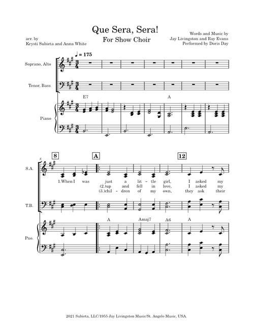 Que sera sera – Doris Day Que Sera, Sera for Show Choir