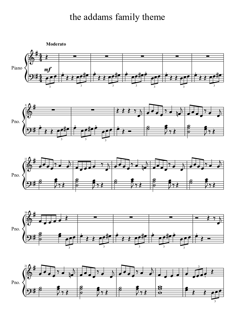 the addams family theme Sheet music for Piano (Solo) 