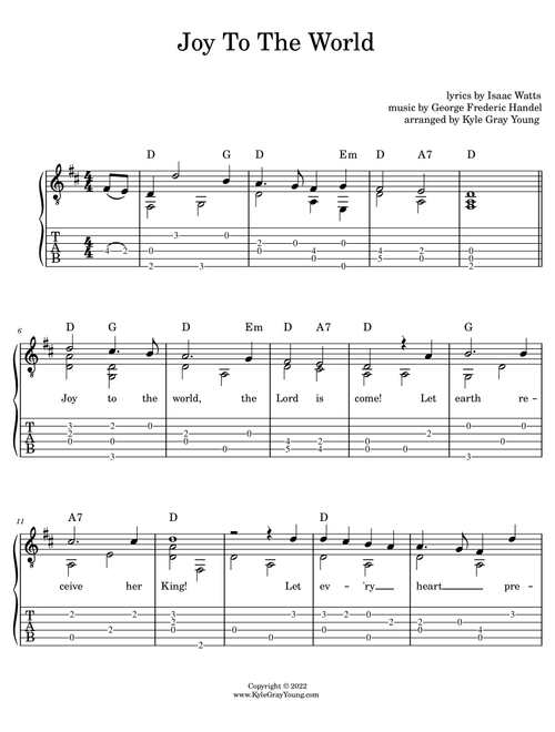 Joy To The World (easy fingerstyle guitar tablature) (Arr. Kyle Gray Young) (Easy Guitar with TAB)