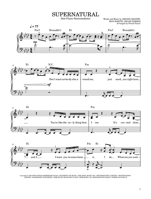 Supernatural (Arr. Frank Pisani) - Ariana Grande (Piano Solo)