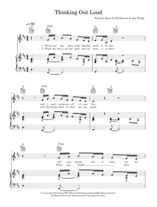 Thinking Out Loud - Ed Sheeran (Piano-Vocal-Guitar)
