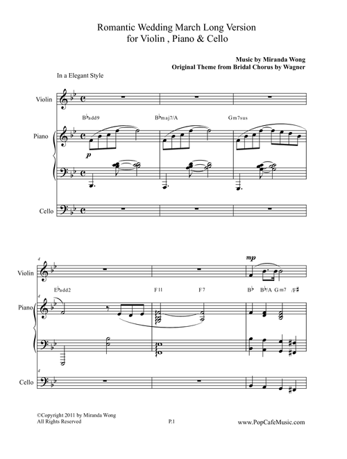 Romantic Wedding March - Long Version for Violin, Piano & Cello - Wagner & Miranda Wong (Violin Solo)