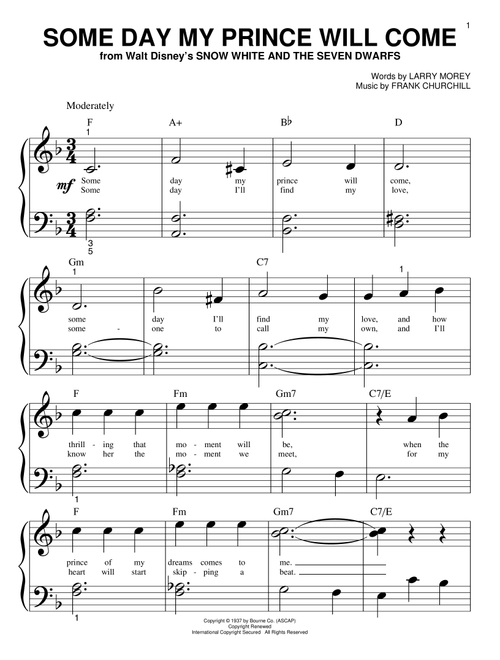 Some Day My Prince Will Come (from Snow White And The Seven Dwarfs) - Adriana Caselotti (Big Note Piano)