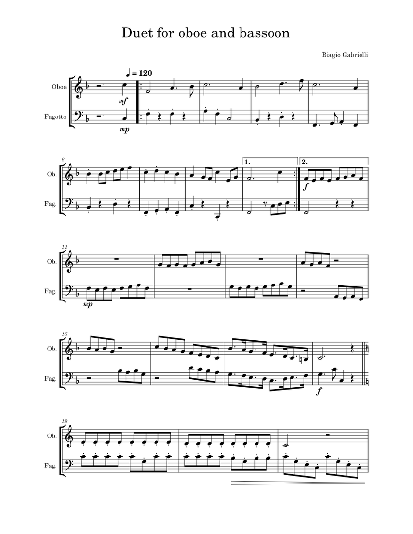 Duet for Oboe and Bassoon Sheet music for Oboe, Bassoon (Woodwind Duet