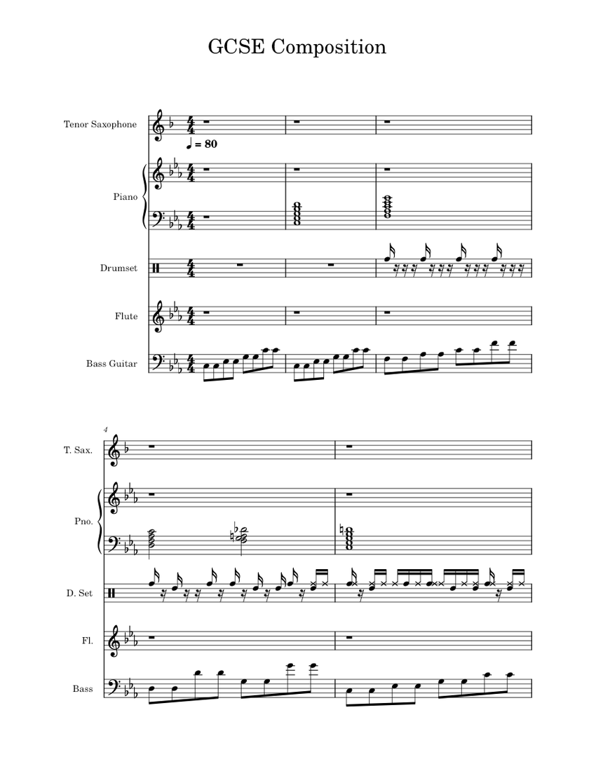 GCSE Composition Sheet music for Piano, Flute, Saxophone tenor, Bass ...