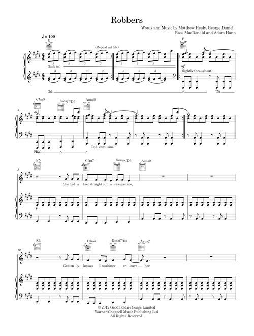Robbers - The 1975 (Piano-Voice-Guitar)