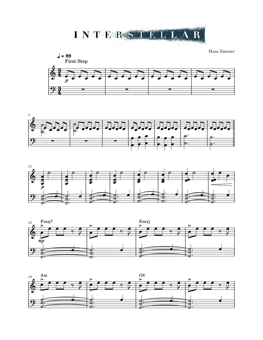 First Step from Interstellar Hans Zimmer Sheet music for Piano (Solo