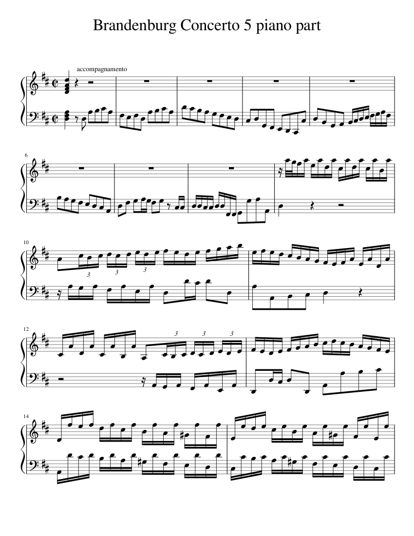 Brandenburg Concerto 5 piano part Sheet Music for Piano (Solo) | MuseScore.com
