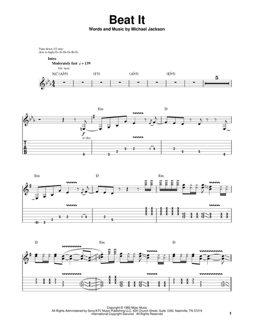 Beat It - Michael Jackson (Guitar Tab Play-Along)