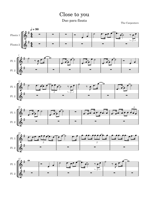 Close to You – Carpenters Close to you Flauta