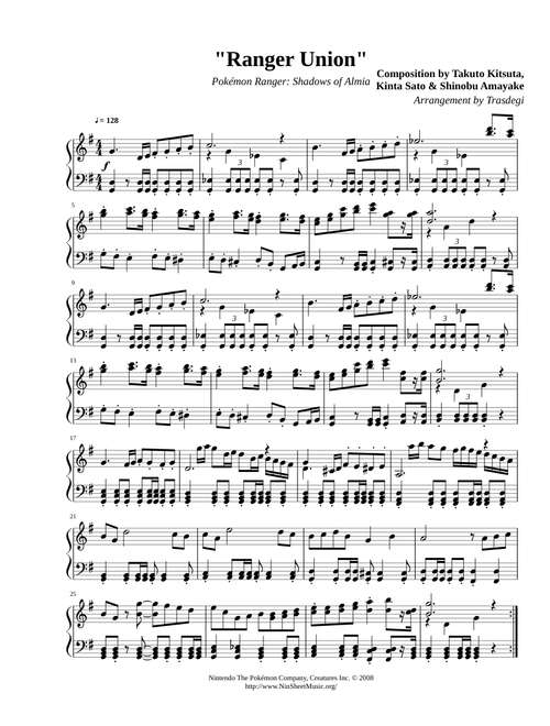 Ranger Union - Pokémon Ranger - Piano Sheet Music