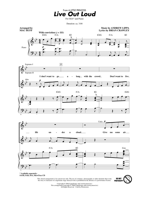Live Out Loud (Arr. Mac Huff) - Andrew Lippa, Brian Crawley (Choral, SSA)