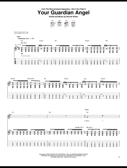 Your Guardian Angel - The Red Jumpsuit Apparatus (Guitar Tab)