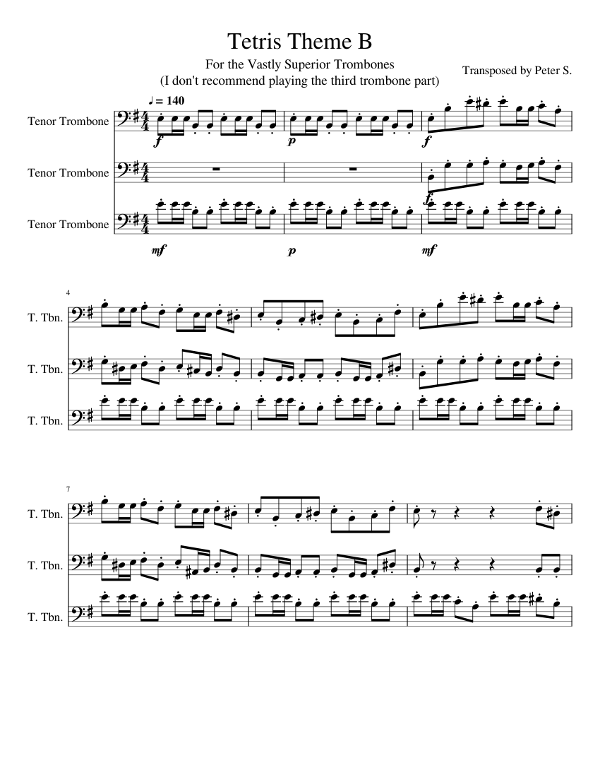 Tetris Theme B Sheet music for Trombone tenor (Mixed Trio) 