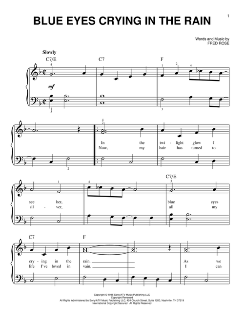 Blue Eyes Crying In The Rain - Willie Nelson, Elvis Presley (Very Easy Piano)