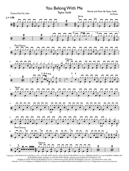 You Belong With Me (Arr. Jake) - Taylor Swift (Drums)