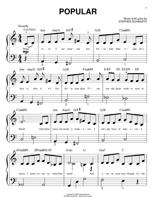 Popular - Stephen Schwartz, Wicked (Musical) (Big Note Piano)