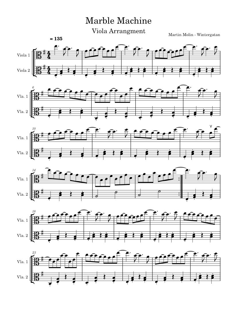 Marble Machine | Viola Duet Sheet music for Viola (String Duet ...