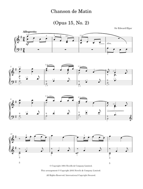 Chanson De Matin Opus 15, No. 2 - Edward Elgar (Easy Piano)