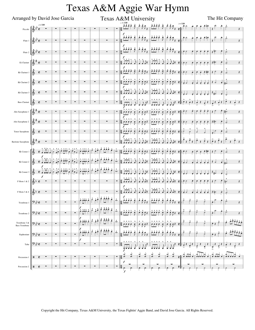 Texas A&M Aggie War Hymn Sheet Music for Trombone, Euphonium, Tuba