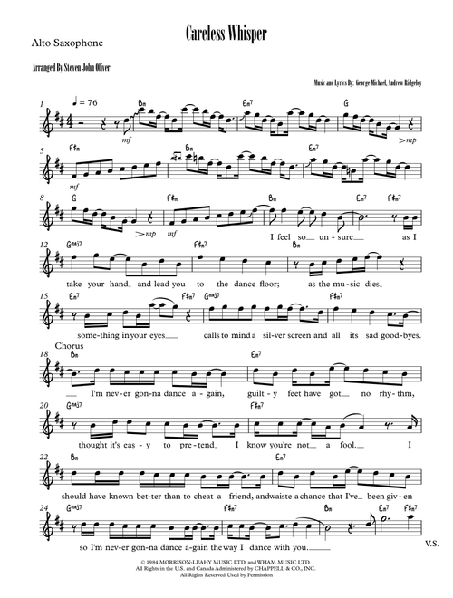 Careless Whisper (Arr. Steven John Oliver) - Wham! featuring George Michael (Alto Sax Solo)