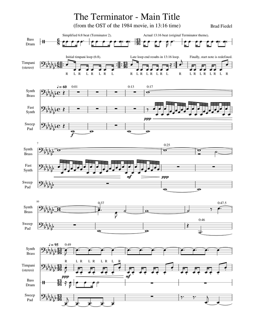 Terminator Score The Terminator (1984) in 13:16 Sheet Music for Timpani (Band Methods ...