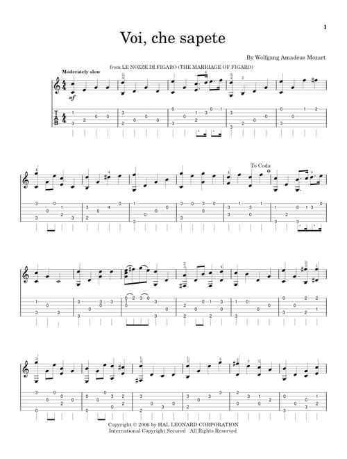 Voi, Che Sapete - Wolfgang Amadeus Mozart (Solo Guitar)