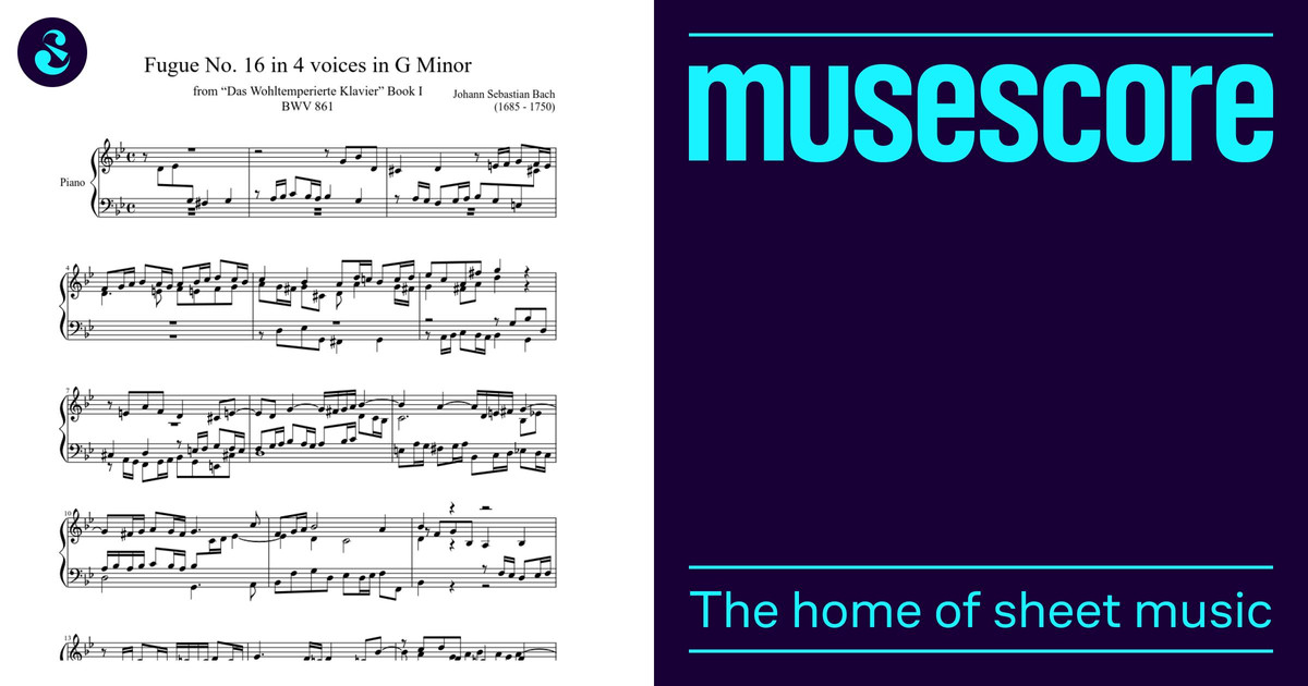Fugue No. 16 BWV 861 in G Minor Sheet Music for Piano (Solo