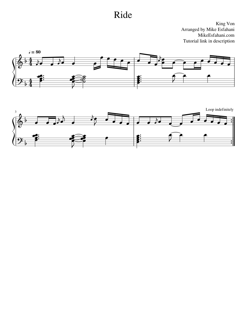 King Von Ride Sheet music for Piano (Solo) Easy