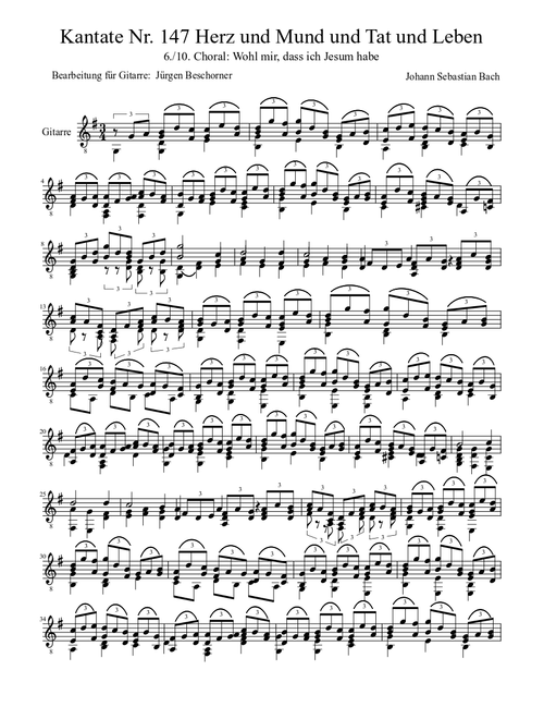J. S. Bach Kantate Nr. 147 (Jesus bleibet meine Freude) für Gitarre