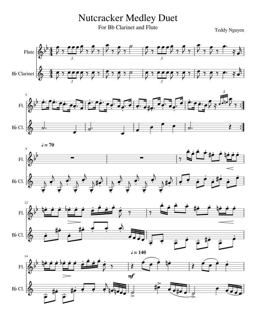 Nutcracker Duet Medley Sheet Music for Flute, Clarinet in b-flat ...