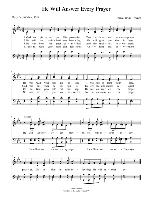 He will answer every prayer - Daniel B. Towner