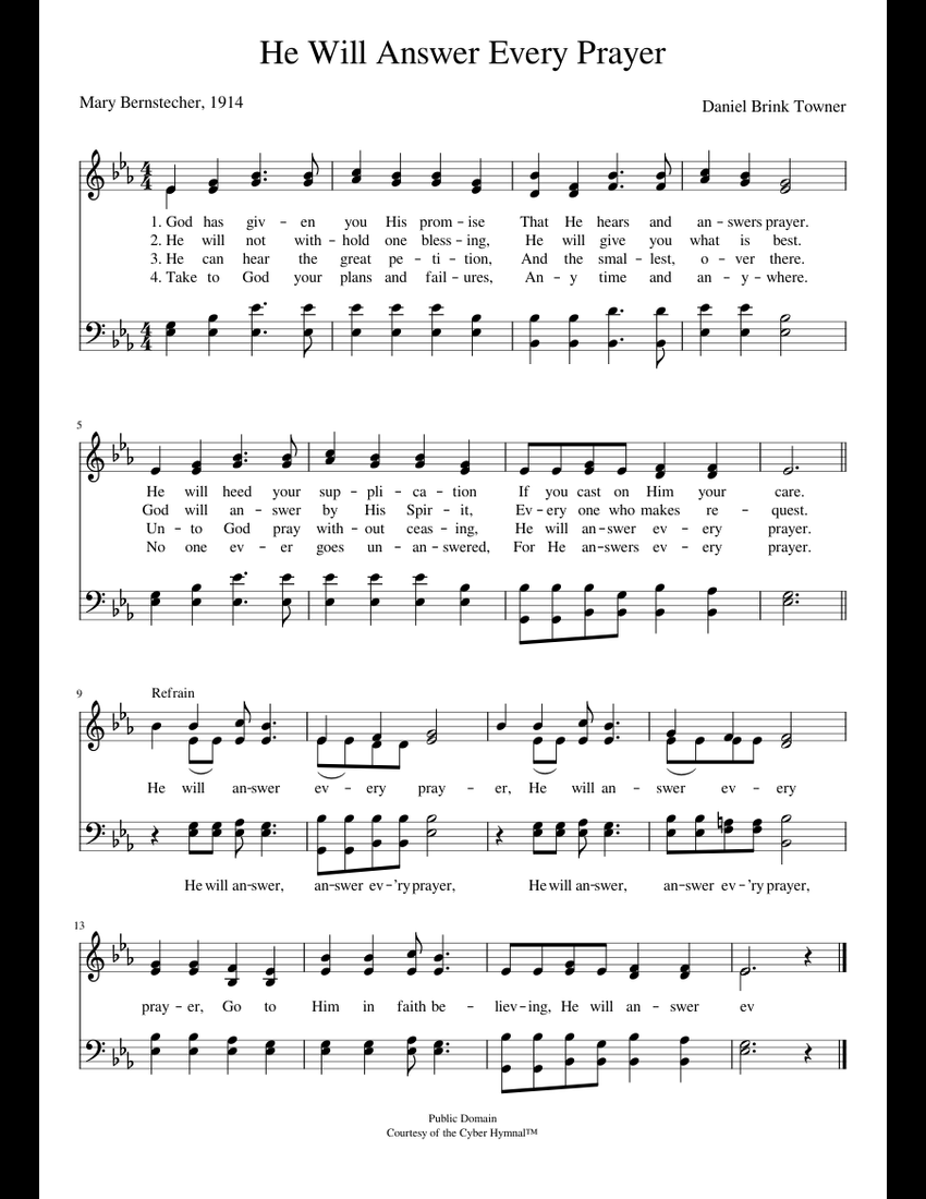 He Will Answer Every Prayer - Daniel B. Towner Sheet Music For Piano ...